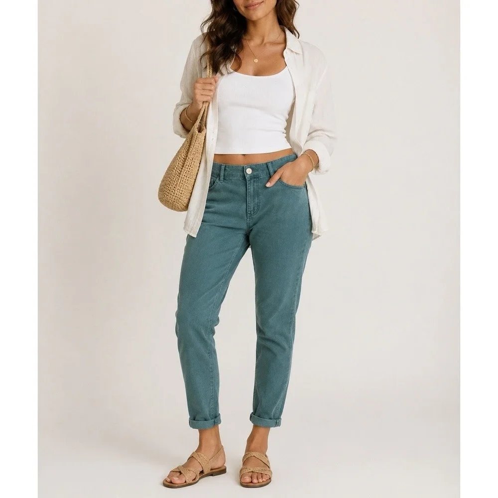 LOFT Modern Skinny Crop Jeans Womens 10 Green Teal Stretch Denim Pants - Picture 1 of 10